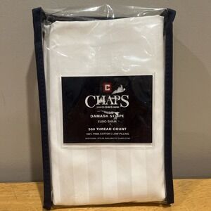 Chaps Damask Stripe 1 Euro Sham White 500 Thread 100% Pima Cotton 26 x 26‎ New